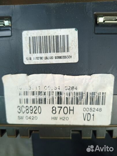 Панель приборов vw passat b6, b7, cc