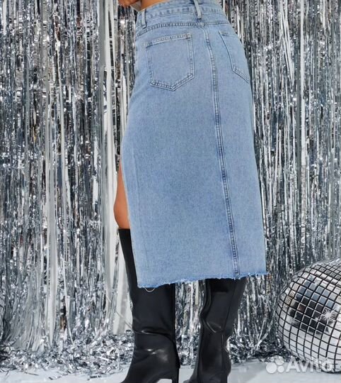 Юбка джинсовая с разрезом 42