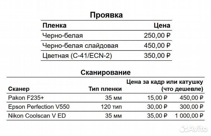Проявка и оцифровка фотопленки