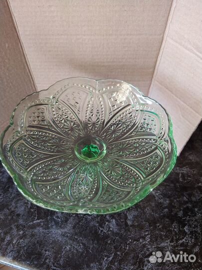 Ваза Фруктовница Старинная Зелёное Стекло