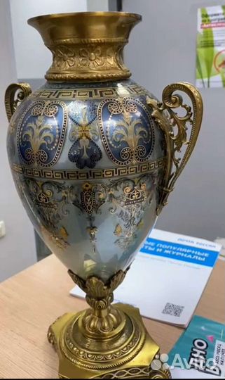 Ваза Версаче Италия стекло бронза роспись золотом