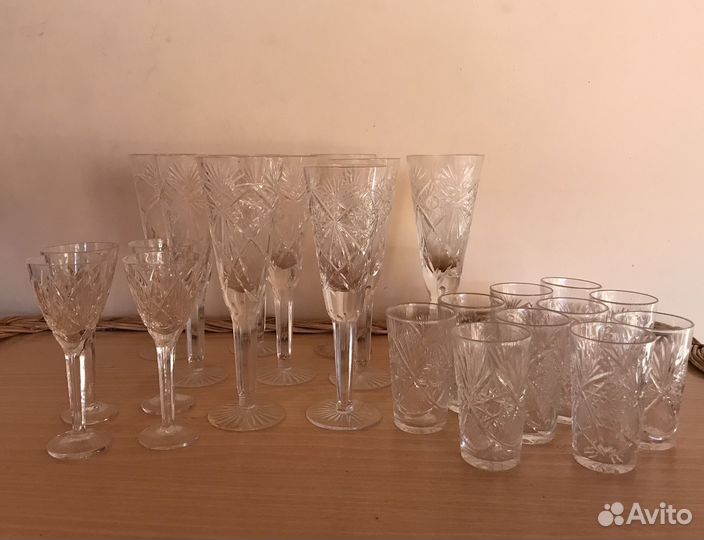 Бокалы фужеры хрусталь СССР 23 предмета все сразу
