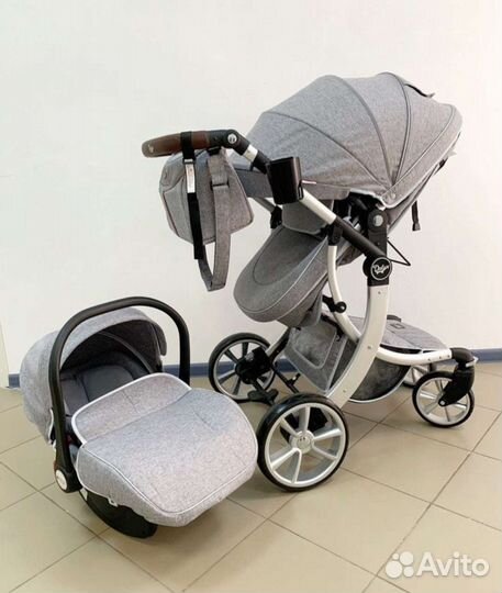 Коляска 3в1 Стильная +сумка огонь (серый цвет )