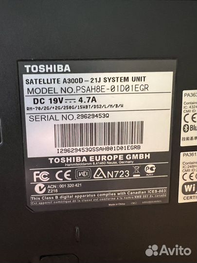 Toshiba satellite a300d-21j