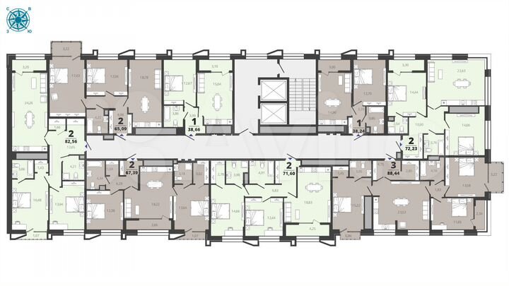 2-к. квартира, 82,6 м², 8/19 эт.