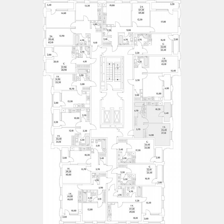 1-к. квартира, 70,7 м², 11/13 эт.