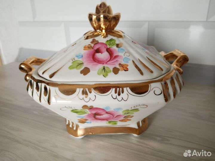 Сахарница розовая Гжель