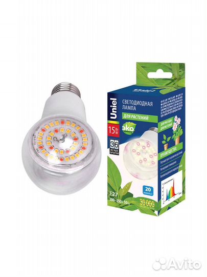 Фитолампа uniel LED-15W полного спектра + биколор