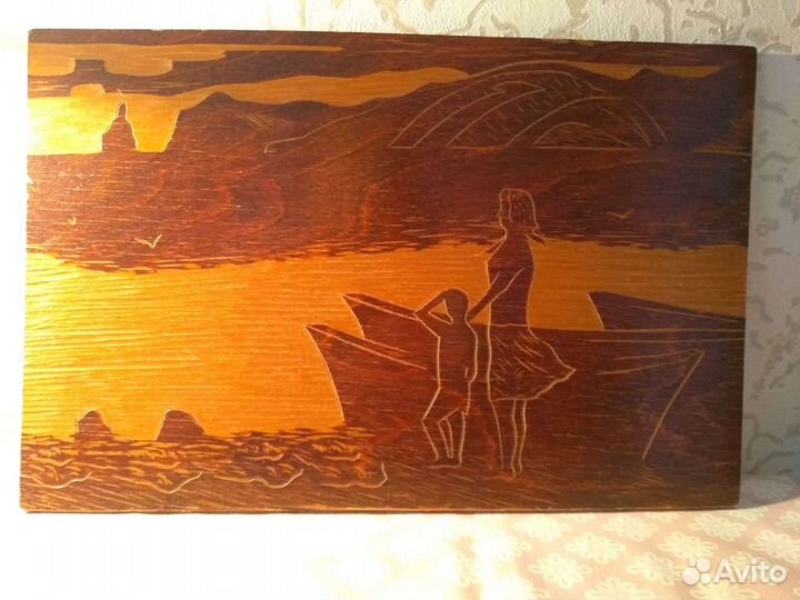 Эстамп.Восход Ожидание. Винтаж. ссср. дерево