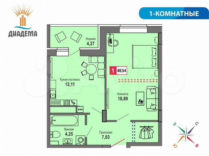 1-к. квартира, 46,5 м², 3/22 эт.