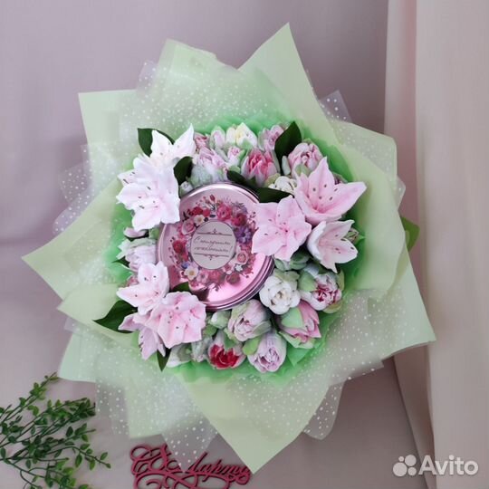 Съедобный букет с цветами из зефира