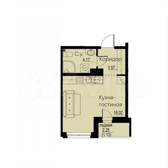 Квартира-студия, 24,9 м², 3/12 эт.