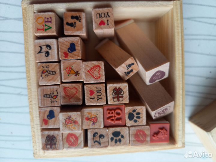 Штампы с держателем деревянным скрапбукинг