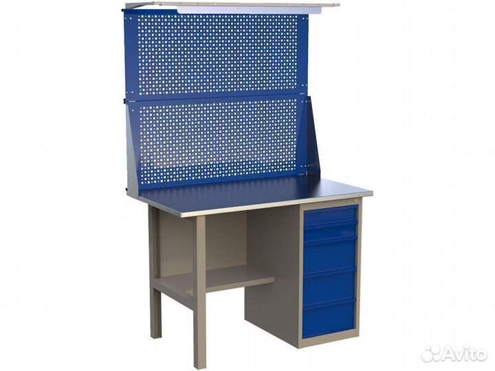 Верстак 1200 мм: 2 экрана, свет, тумба 5 ящиков