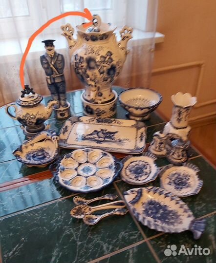 Гжель самовар 50см и др. авт.работы