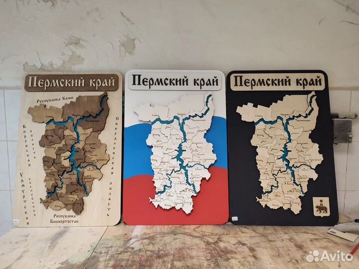 Панно Карта Пермского края Триколор 3d