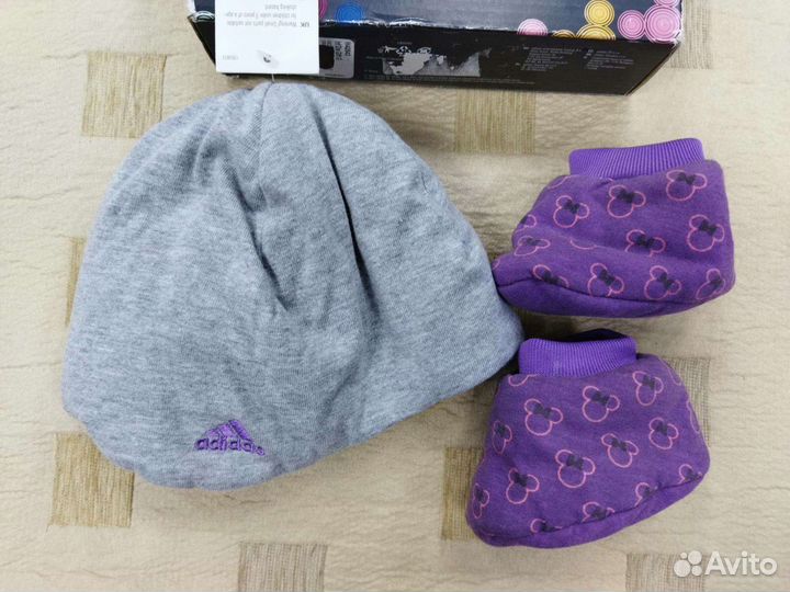 Шапка, пинетки Adidas оригинал, для новорожденных
