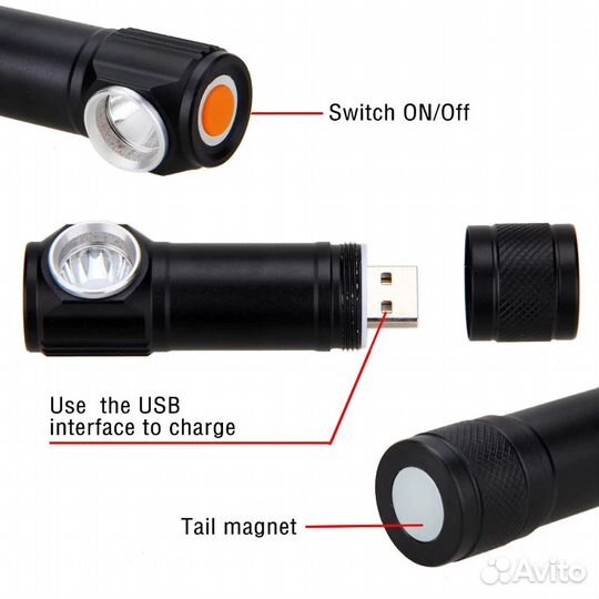 Мини USB Перезаряжаемый Фонарик светодиодный