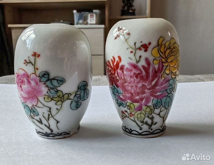 Японские старинные мини вазы, фарфор, парные