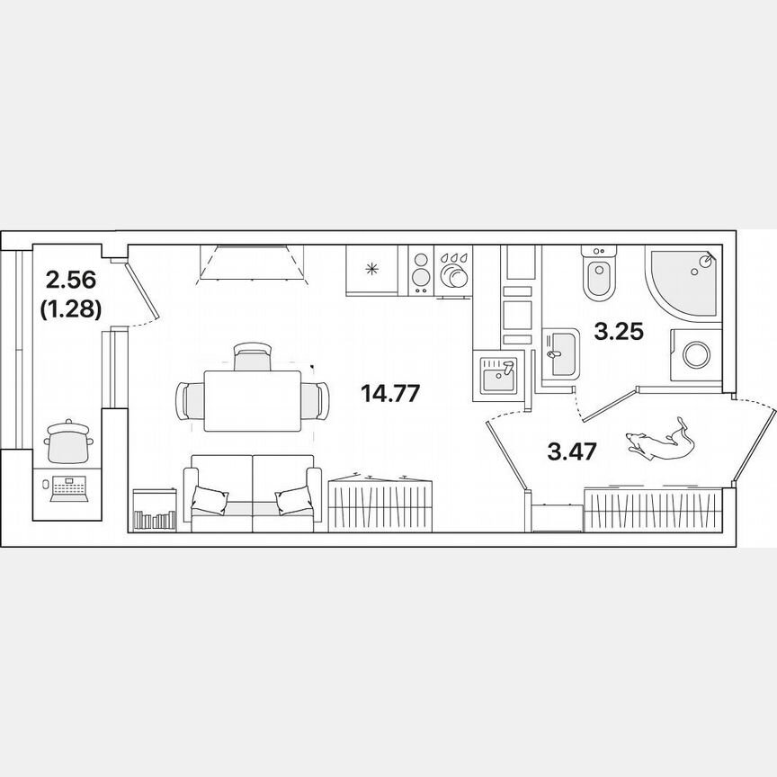 Квартира-студия, 22,8 м², 3/12 эт.