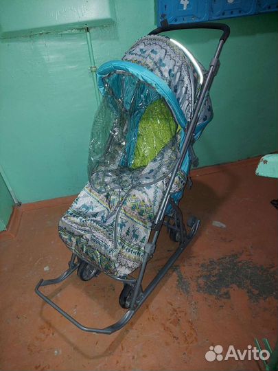 Санки-коляска Ника Умка 3-1 (У 3-1) вязанный бирюз