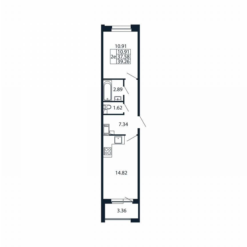 2-к. квартира, 40,9 м², 3/12 эт.