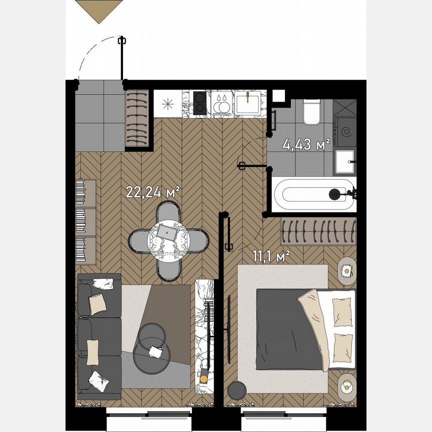 1-к. апартаменты, 38,5 м², 18/23 эт.