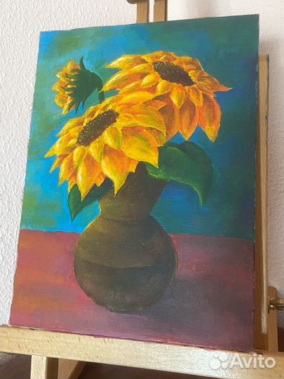 Картина цветы в вазе ручной работы