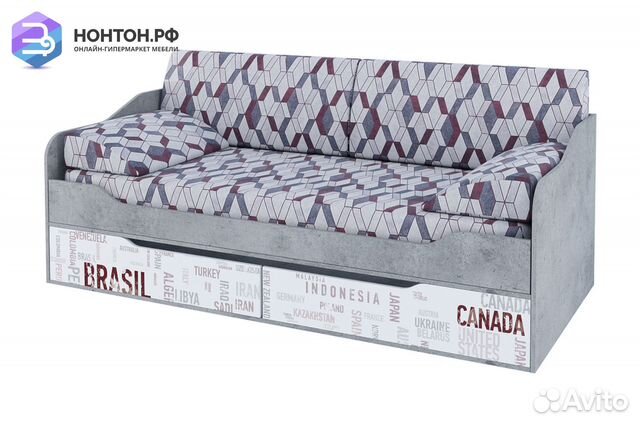 Кровать Грей 0.9 м цемент светлый / белый