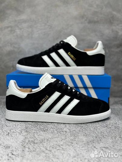 Кроссовки Adidas Gazelle Black White (36-45)