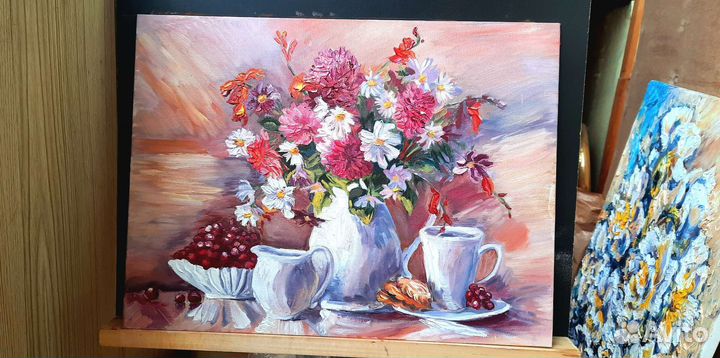 Картина маслом на холсте цветы натюрморт