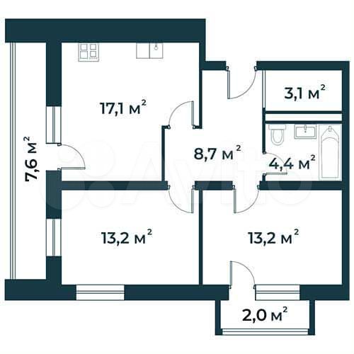 2-к. квартира, 64,1 м², 5/5 эт.
