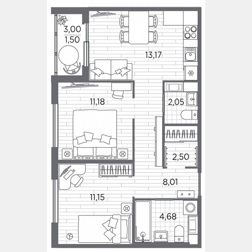 2-к. квартира, 54,2 м², 4/5 эт.