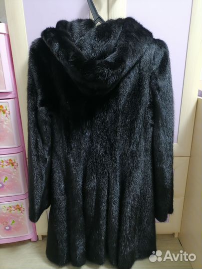 Шуба норковая с капюшоном 42 44 черная