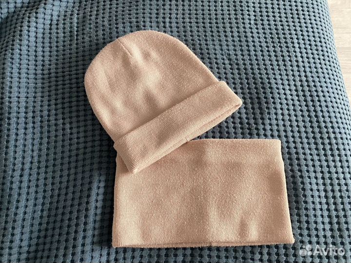 Демисезонный комплект шапка и снуд нежно розовый