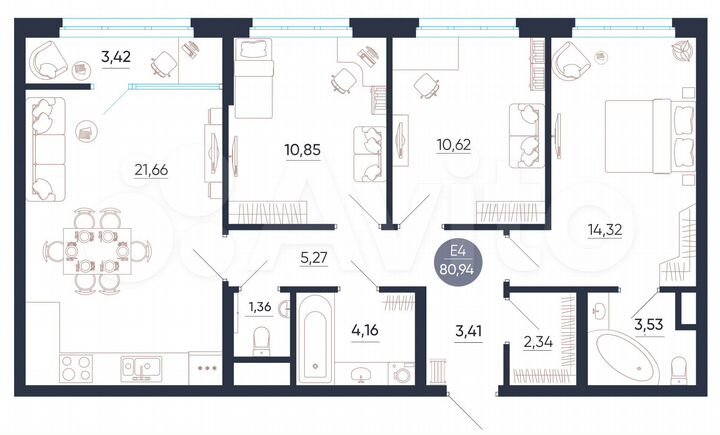 3-к. квартира, 80,9 м², 10/25 эт.