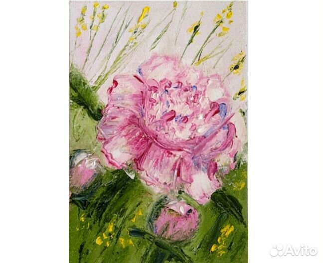 Картина маслом розовые пионы для комода