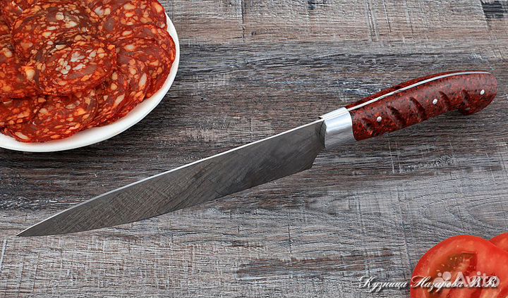 Кухонный нож № 9 сталь 95Х18 рукоять акрил красный