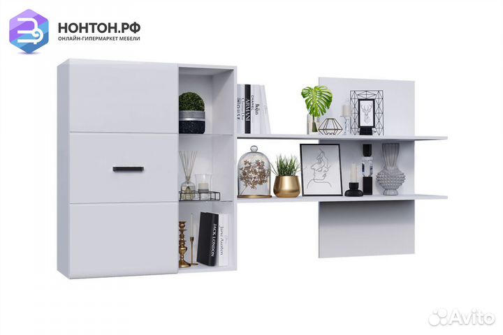 Шкаф навесной с полкой Нэнси New белый глянец / бе