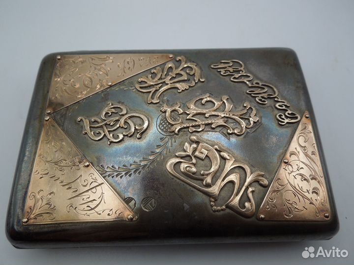 Серебряный портсигар с золотом 19 в.Царская Россия