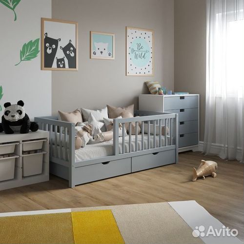 Кроватка с бортиком сингл берёза от 2х лет