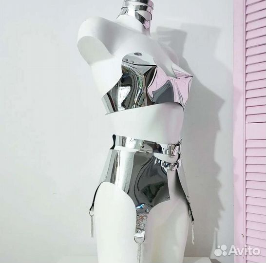 Футуристический танцевальный костюм gogo серебро