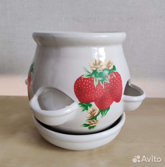 Горшок керамический для клубники белый