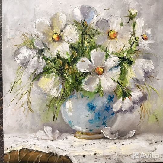 Картина маслом Космеи