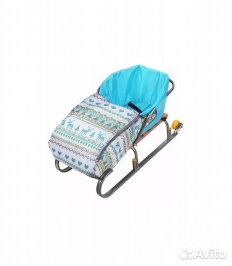 Санки на колёсах с родительской ручкой и чехлом