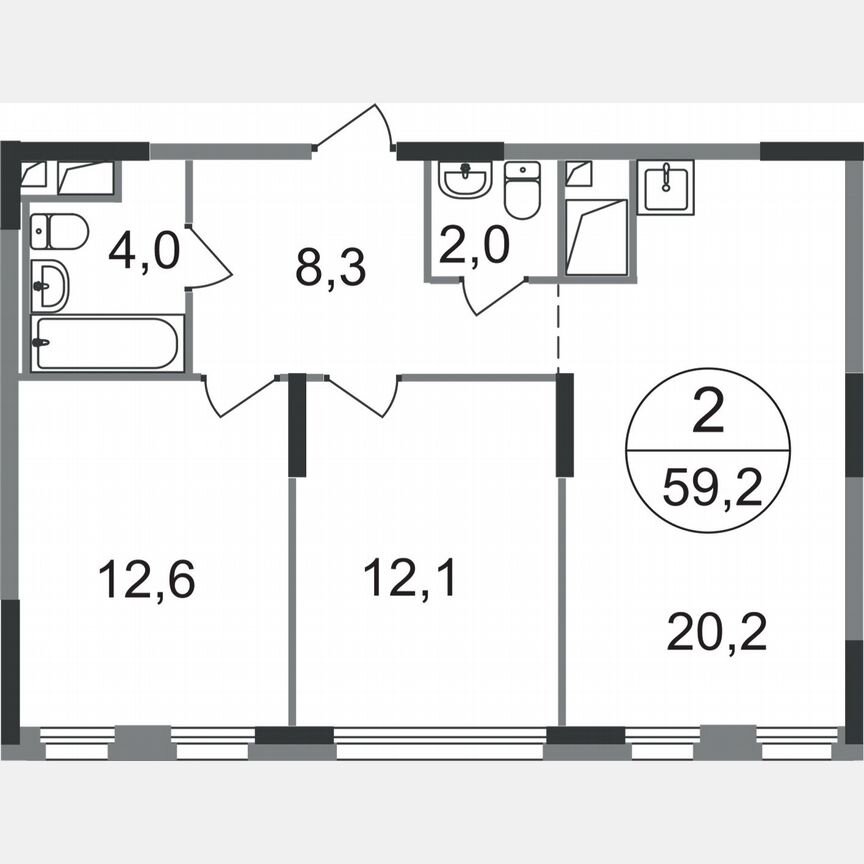 2-к. квартира, 59,2 м², 9/17 эт.