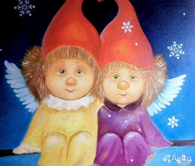 Картина маслом Рождественские ангелочки