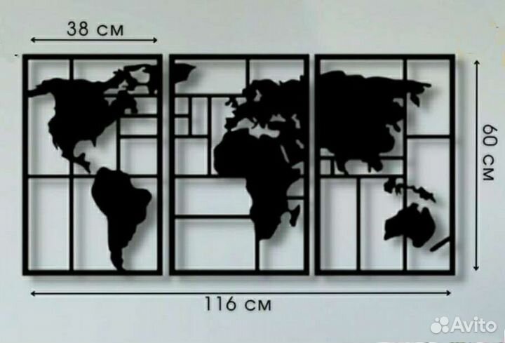 Карта мира модульная картина пано