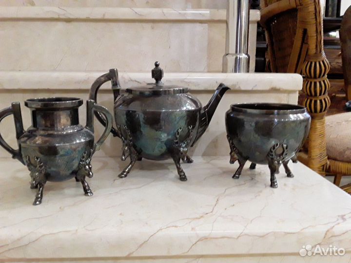 Антикварное серебро.Чайник.Сервиз.Сливочник.Конфет