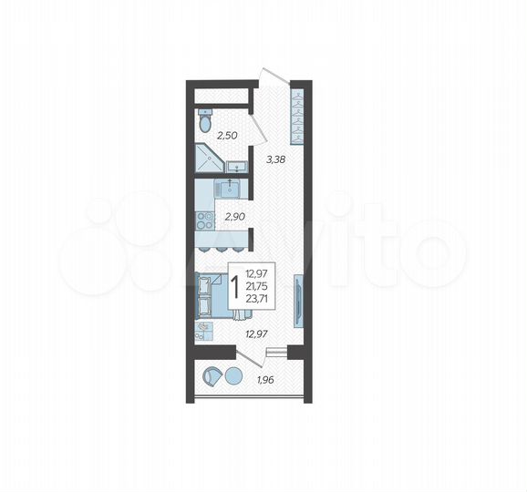 Квартира-студия, 24,1 м², 3/19 эт.